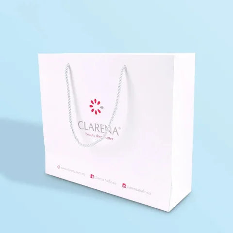 Custom White Art Paper Gift Bag with Ribbon
