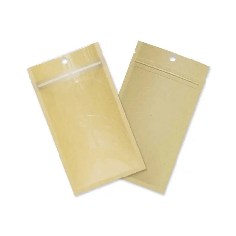 Custom Brown Kraft Flat Zipper Bag with Clear Panel