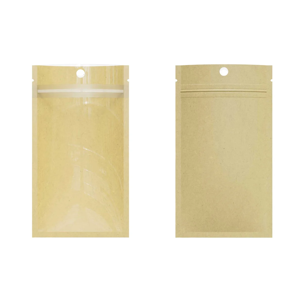 Custom Brown Kraft Flat Zipper Bag with Clear Panel