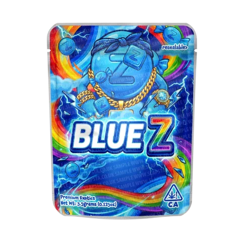 Blue Z Mylar Pouches Pre-Labeled