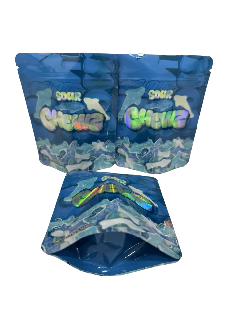 Sour Blue Sharks Mylar Bags 3.5g Chewz