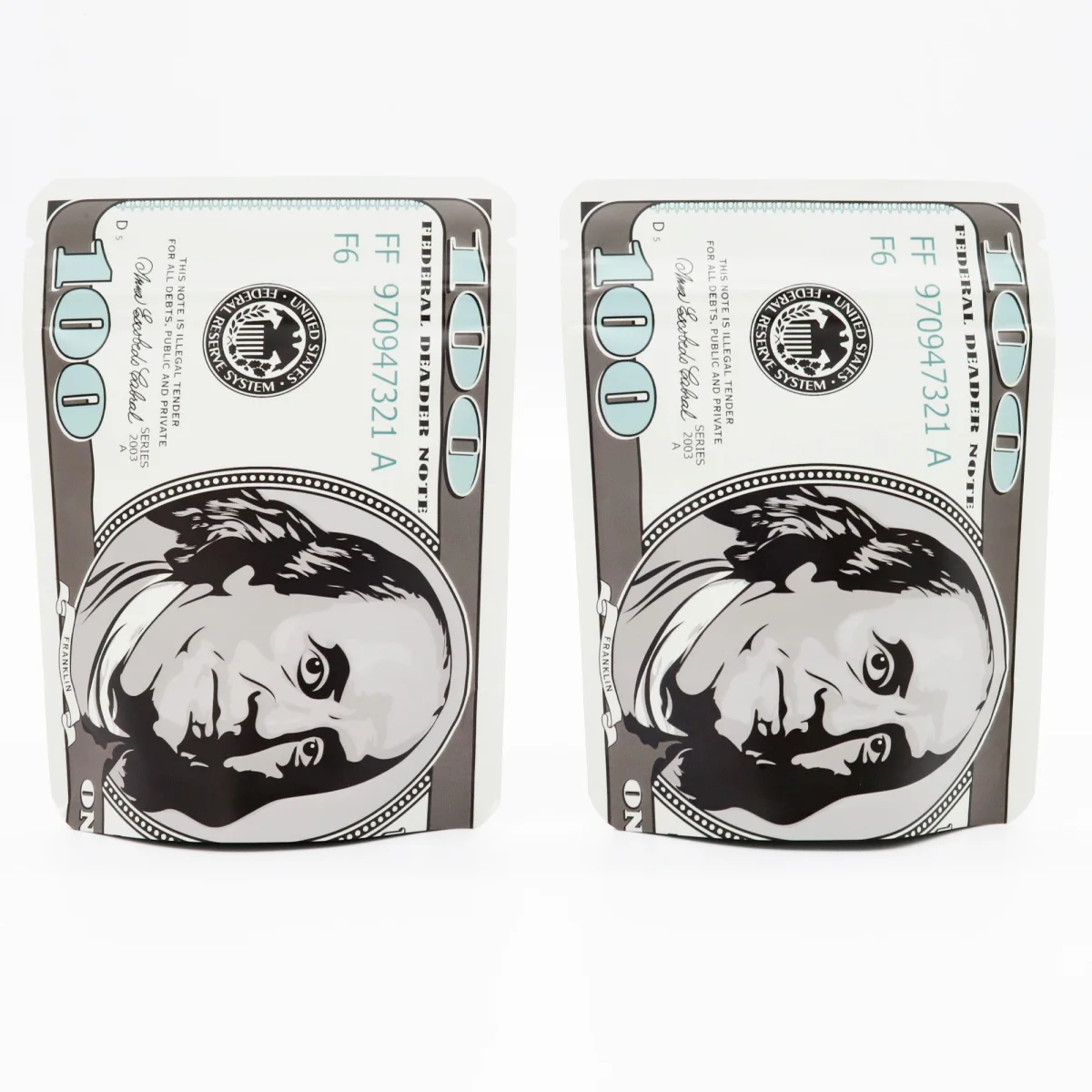 Green Banknote Design Metallic Foil Stand-Up Bag Green Banknote Design Metallic Foil Stand-Up Bag