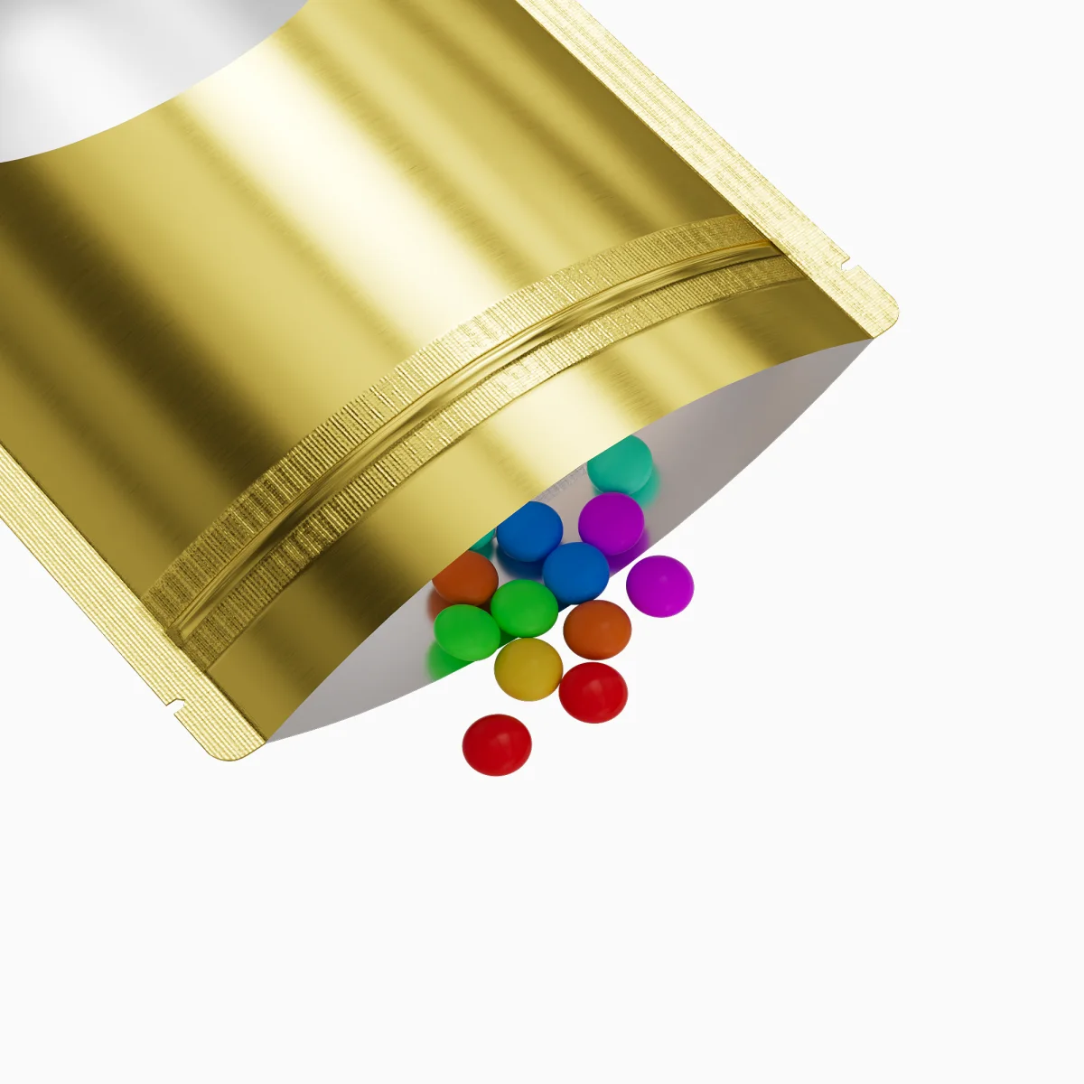 Glossy Cream Gold Mylar Stand-Up Bag with Round Window Glossy Cream Gold Mylar Stand-Up Bag with Round Window