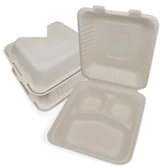 Three-Compartment Sugarcane Pulp Lunch Tray