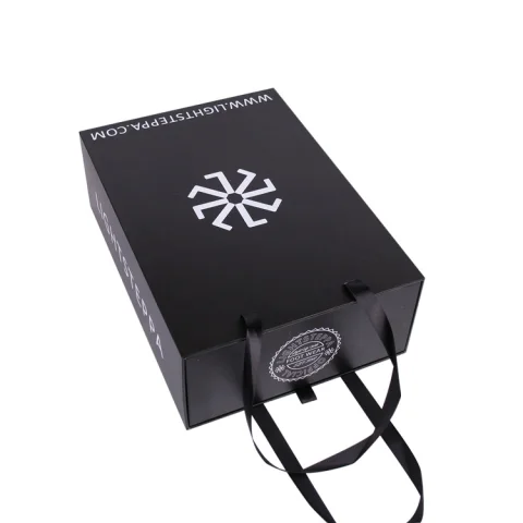 Rigid paper sliding drawer gift box with ribbon
