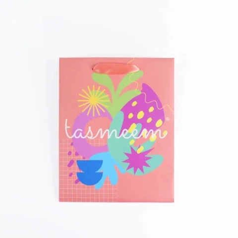 Custom Colorful Art Paper Shopping Bag with Ribbon