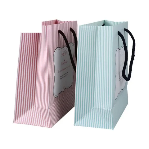 Custom Pink Art Paper Shopping Bag with Ribbon