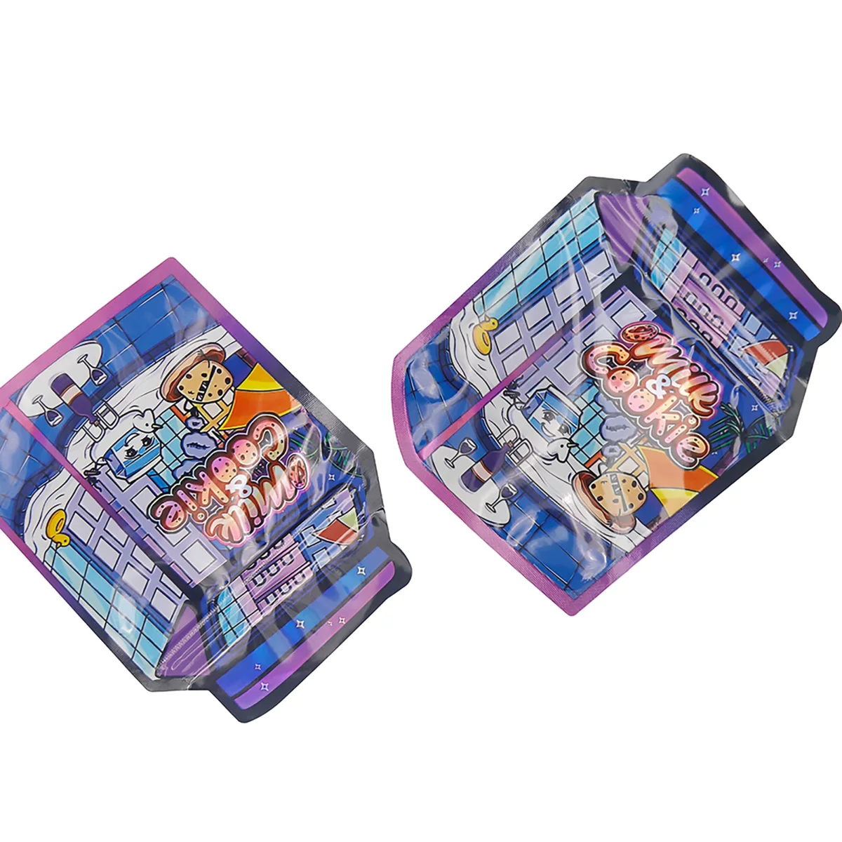 Milk Carton Holographic Die-Cut Flat Zipper Mylar Bag Milk Carton Holographic Die-Cut Flat Zipper Mylar Bag
