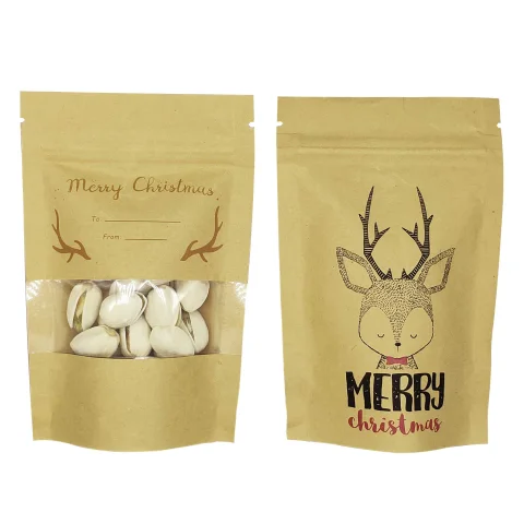 Holiday Design Kraft Stand-Up Bag with Clear Window