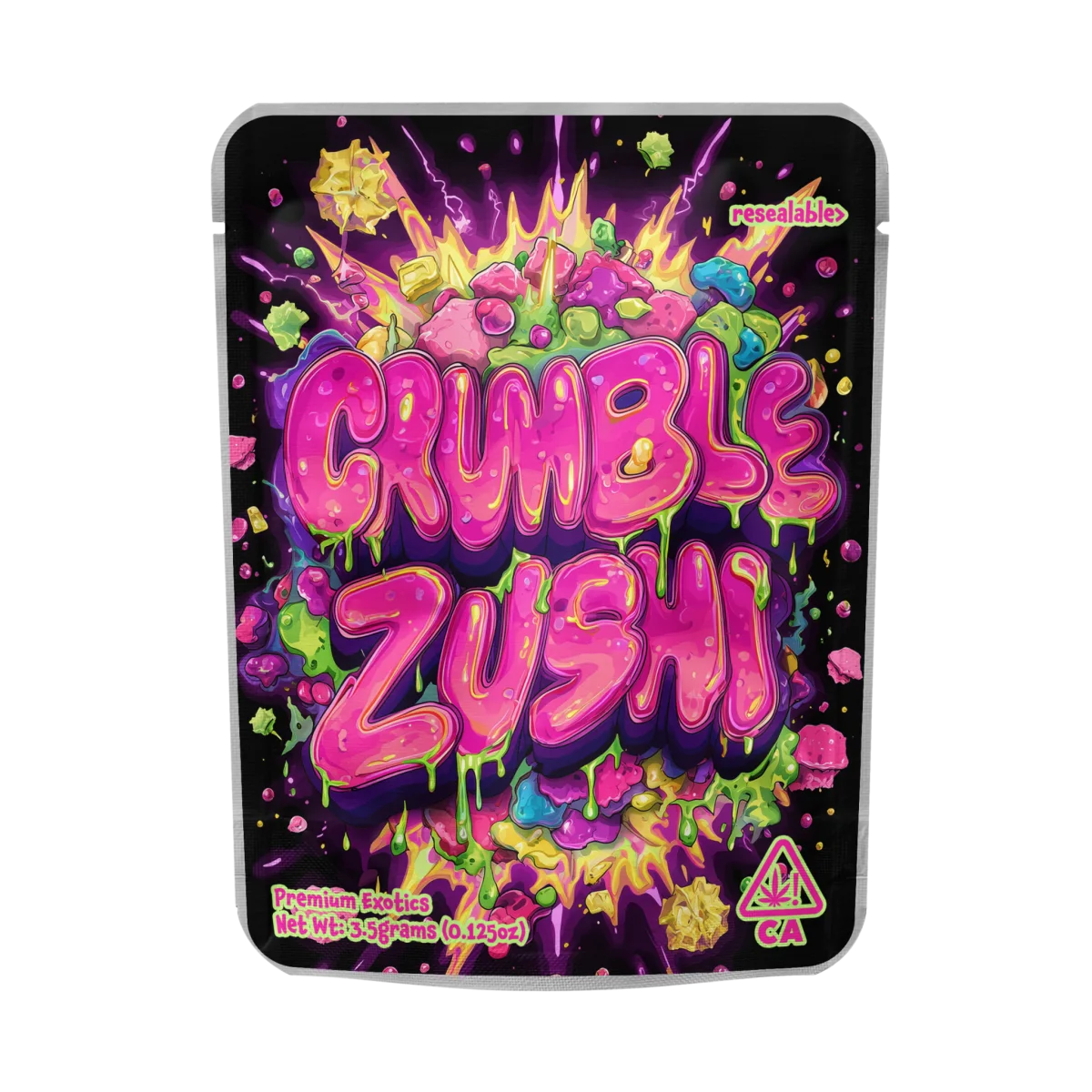 Crumble Zushi Mylar Pouches Pre-Labeled Crumble Zushi Mylar Pouches Pre-Labeled