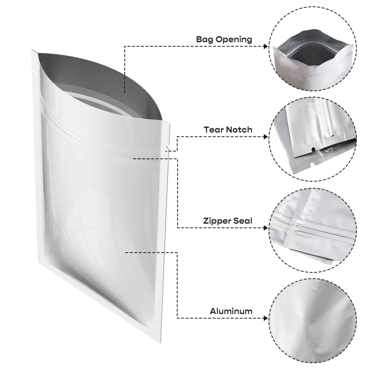 Custom Heavy-Duty Silver Aluminum Flat Zipper Bag Custom Heavy-Duty Silver Aluminum Flat Zipper Bag
