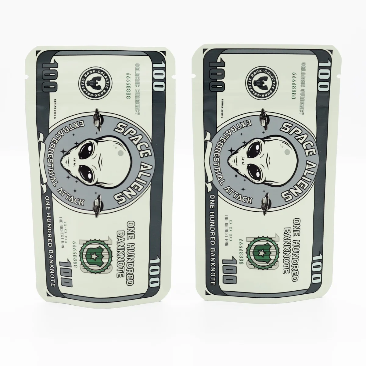 Green Banknote Design Metallic Foil Stand-Up Bag Green Banknote Design Metallic Foil Stand-Up Bag