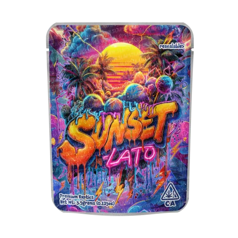 Sunset Lato Mylar Pouches Pre-Labeled