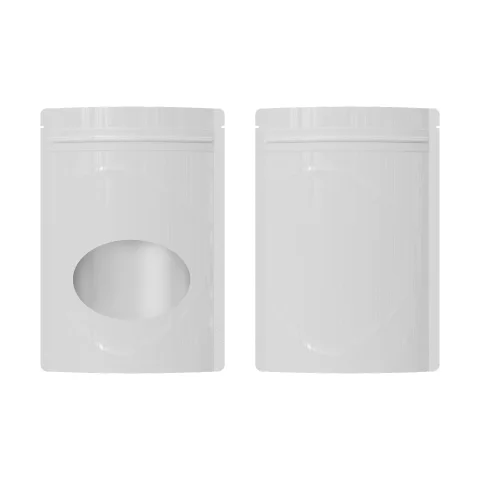 Glossy White Mylar Stand-Up Bag with Round Window