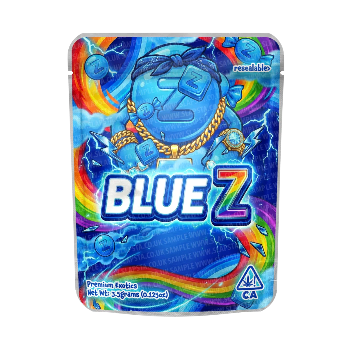 Blue Z Mylar Pouches Pre-Labeled Blue Z Mylar Pouches Pre-Labeled