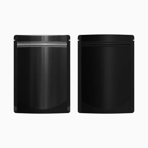 Matte Half Coal Black Plastic Stand-Up Bags with Rounded