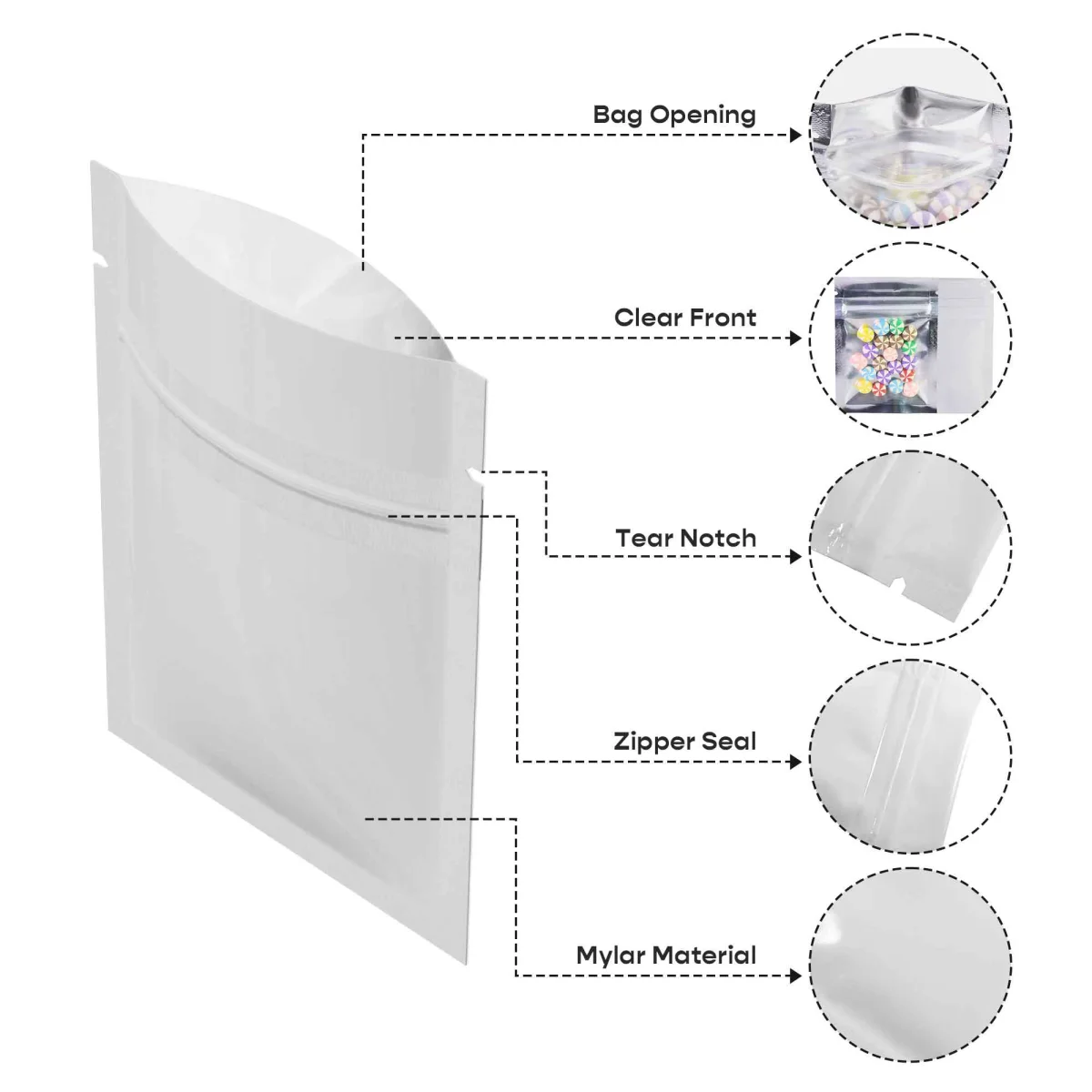Custom Glossy Mylar Flat Zipper Bag with Window Custom Glossy Mylar Flat Zipper Bag with Window