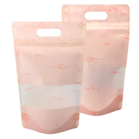 Matte Peach Pink Rice Paper Clear Window Stand-Up Bags
