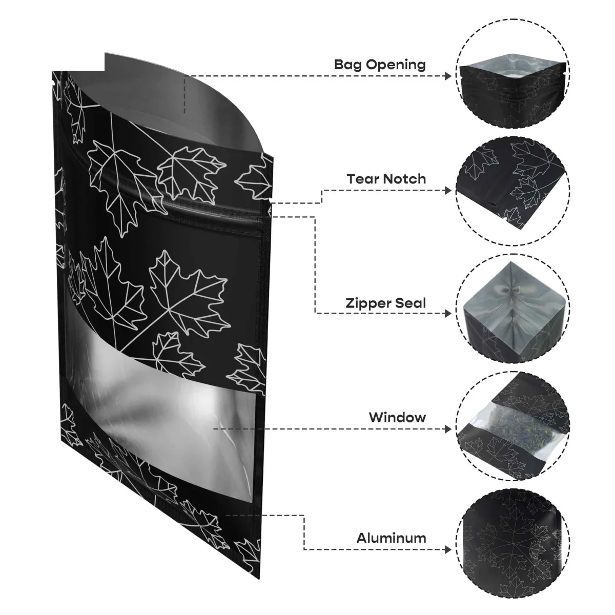 Matte Maple Leaf Design Bag with Frosted Window Matte Maple Leaf Design Bag with Frosted Window