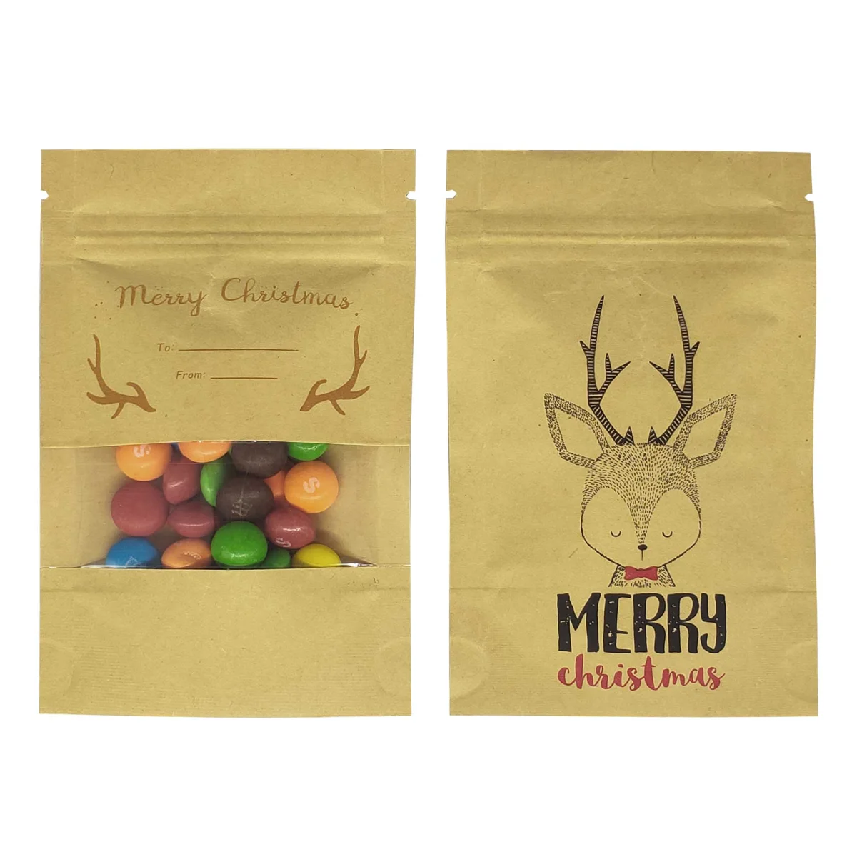 Holiday Design Kraft Stand-Up Bag with Clear Window Holiday Design Kraft Stand-Up Bag with Clear Window