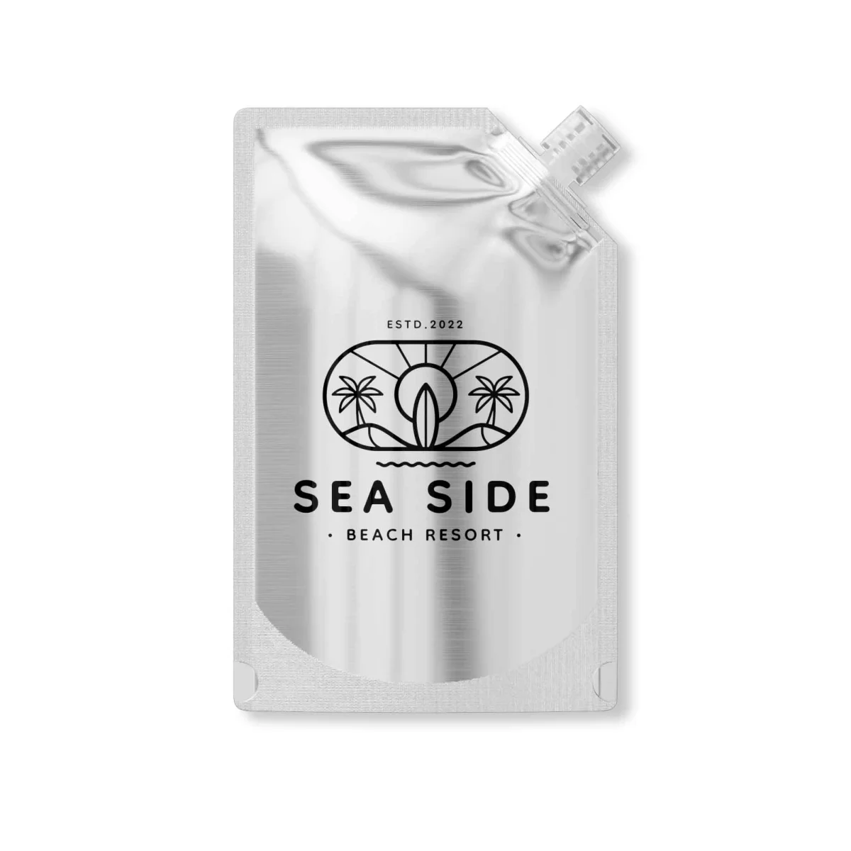 Custom Glossy Silver Bottle Pouch with Corner Spout Custom Glossy Silver Bottle Pouch with Corner Spout