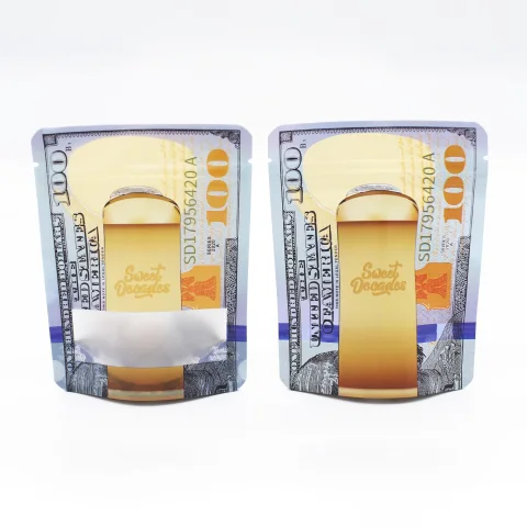 Gray Banknote Design Foil Stand-Up Bag with Frosted Window