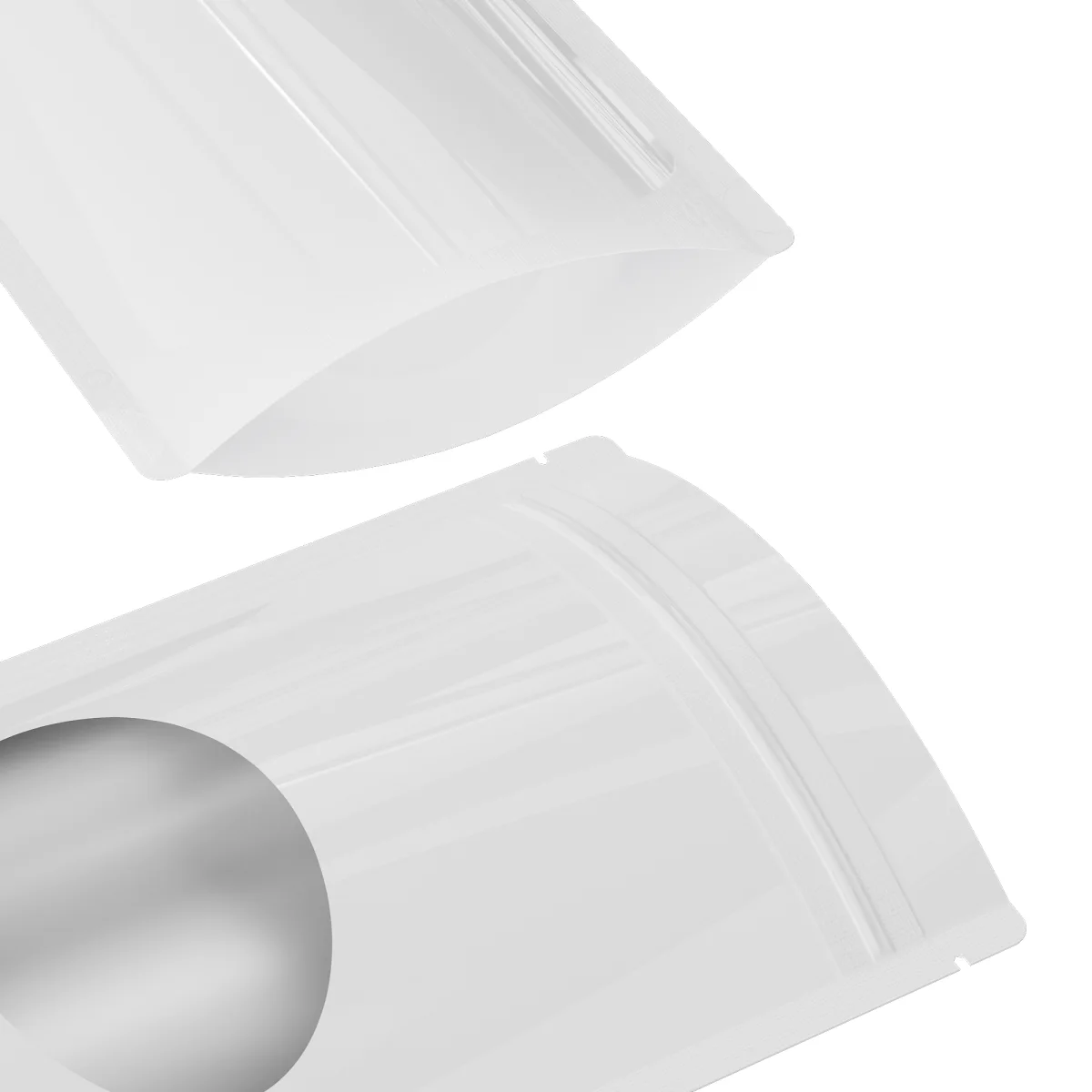 Glossy White Mylar Stand-Up Bag with Round Window Glossy White Mylar Stand-Up Bag with Round Window