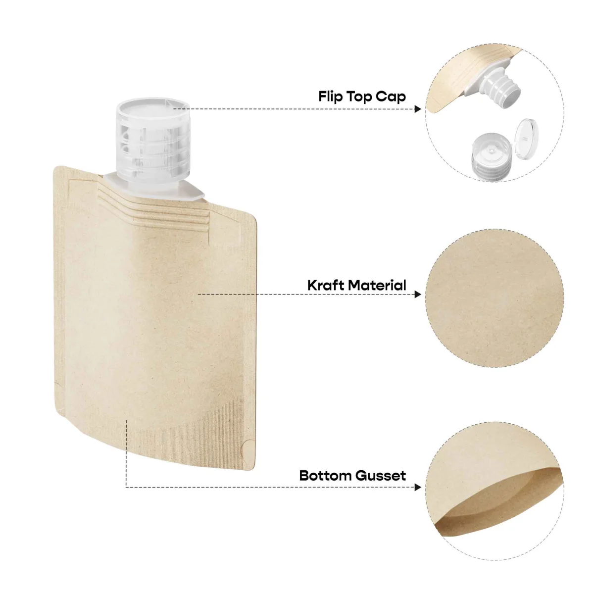 Custom Brown Kraft Bottle Pouch with Top Spout Custom Brown Kraft Bottle Pouch with Top Spout
