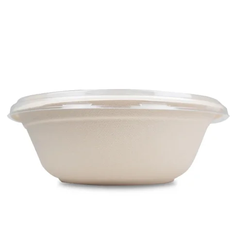 Custom Logo Sugarcane Pulp Bowl with Plastic Lid