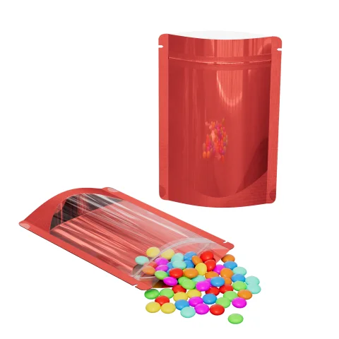 Glossy Half Heart Red Metallic Mylar Foil Stand-Up Bags