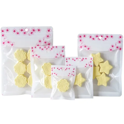 White Floral-Print Polyethylene Flat Zipper Bag