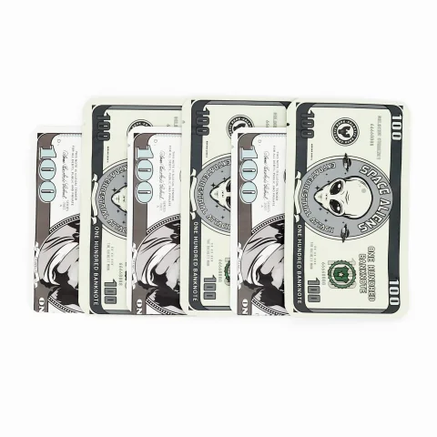 Green Banknote Design Metallic Foil Stand-Up Bag