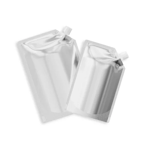 Custom Glossy Silver Bottle Pouch with Corner Spout