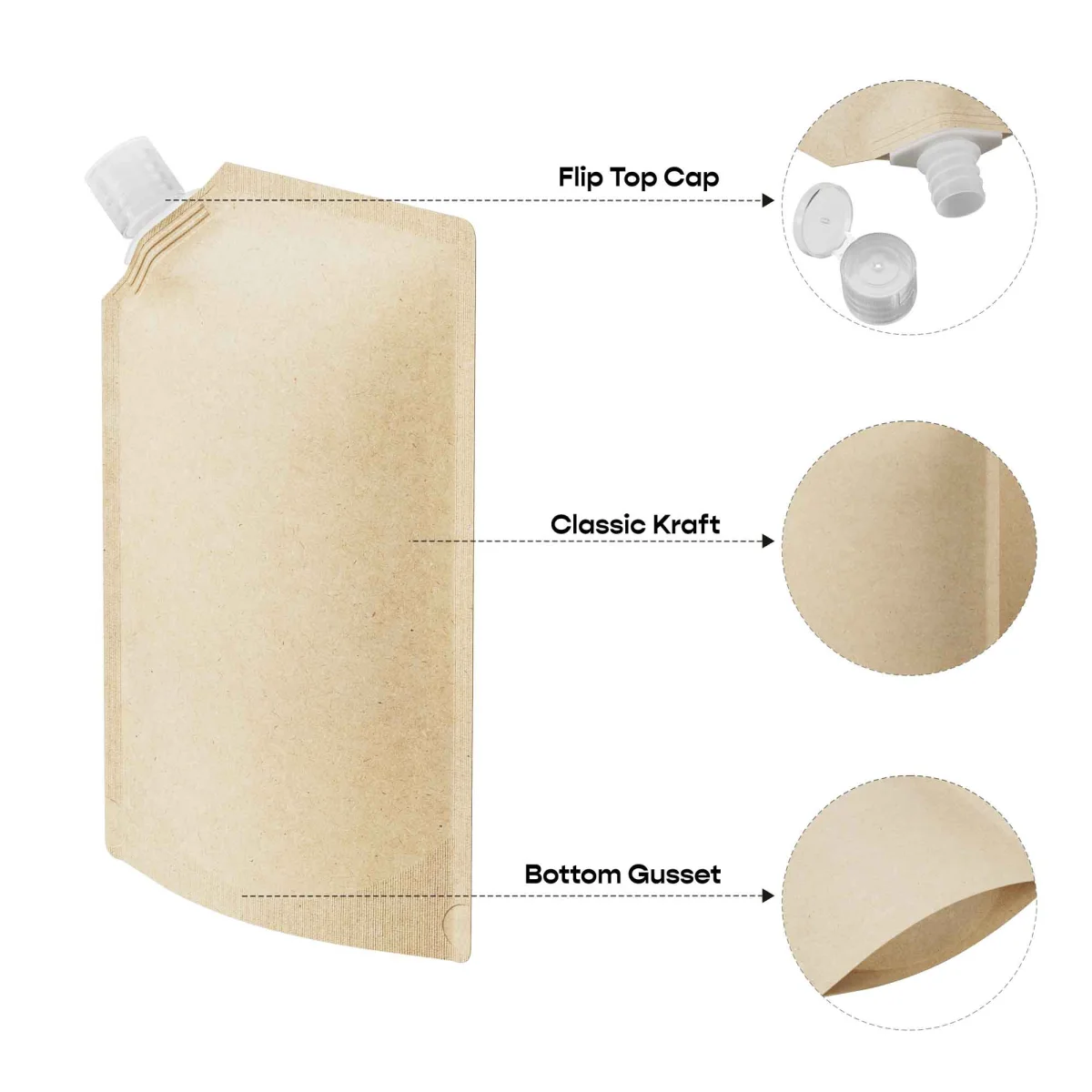 Custom Brown Kraft Bottle Pouch with Corner Spout Custom Brown Kraft Bottle Pouch with Corner Spout