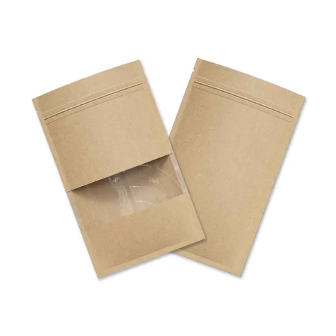 Vintage Brown Kraft Flat Zipper Bag with Slit Window