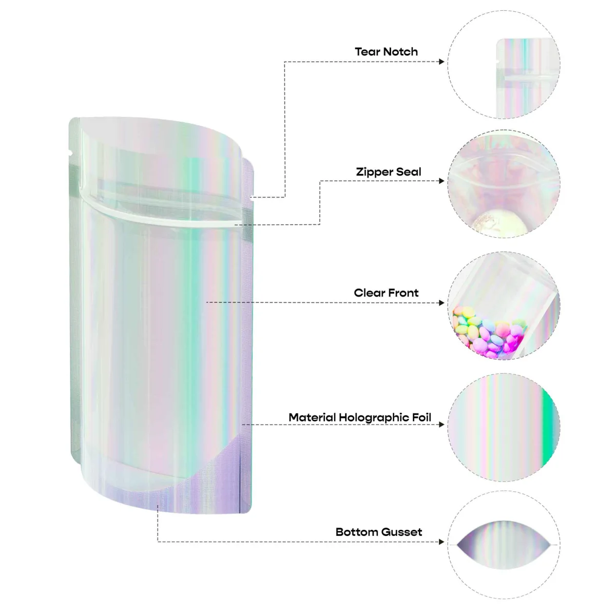 Custom Half-Diamond Holographic Stand-Up Zipper Bag