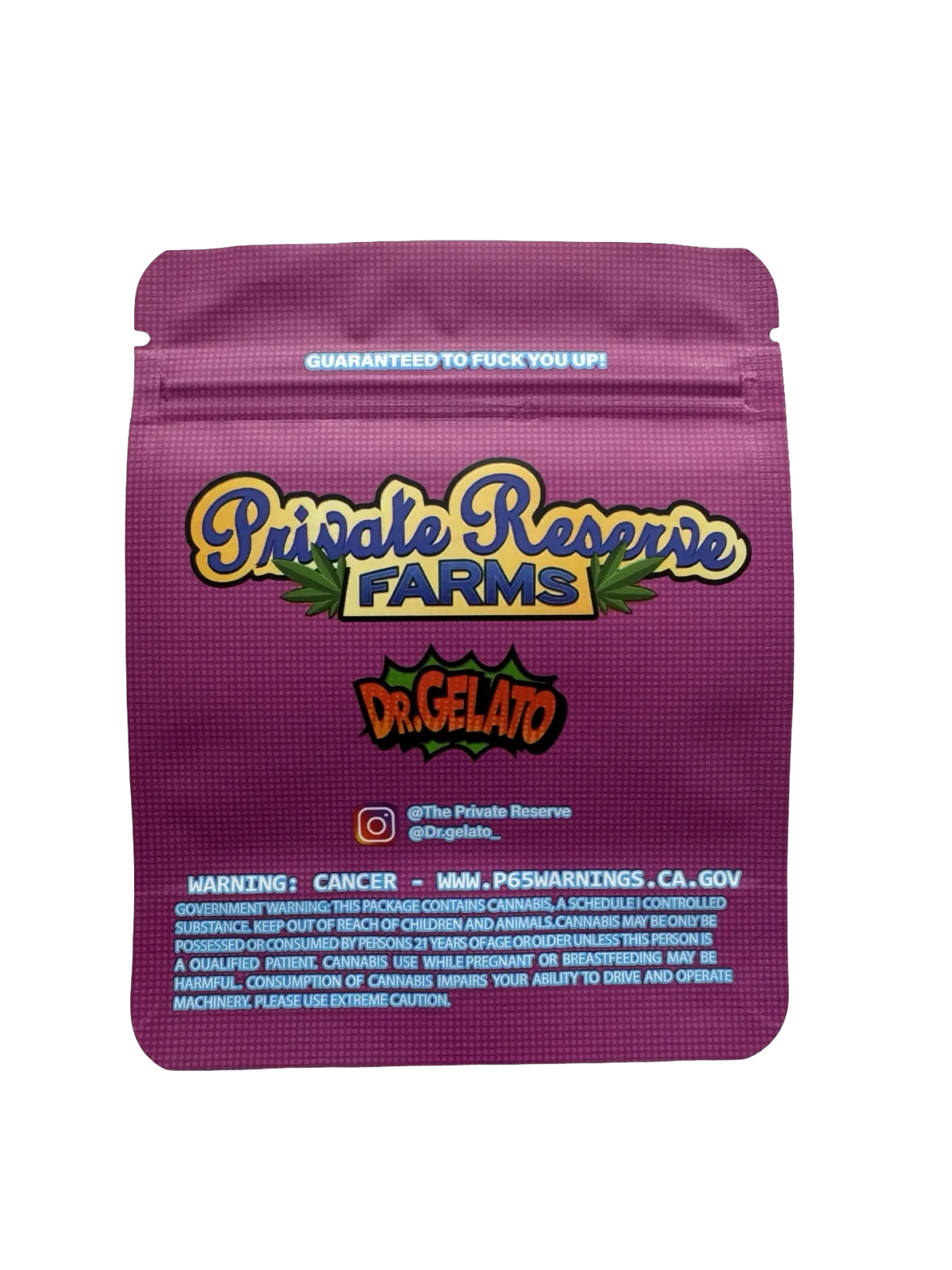Zerbert Mylar Bags 3.5g Private Reserve Farms