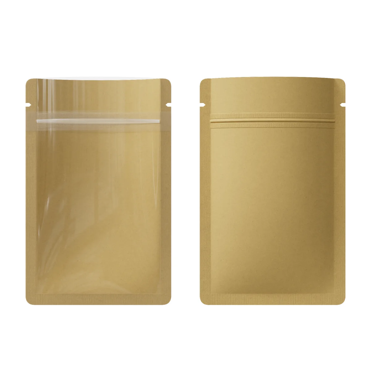 Brown Kraft Flat Zipper Bag with Non-Laminated Panel