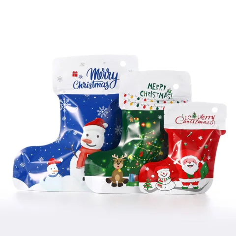 Christmas Die-Cut Designed Stocking Mylar Stand-Up Bags