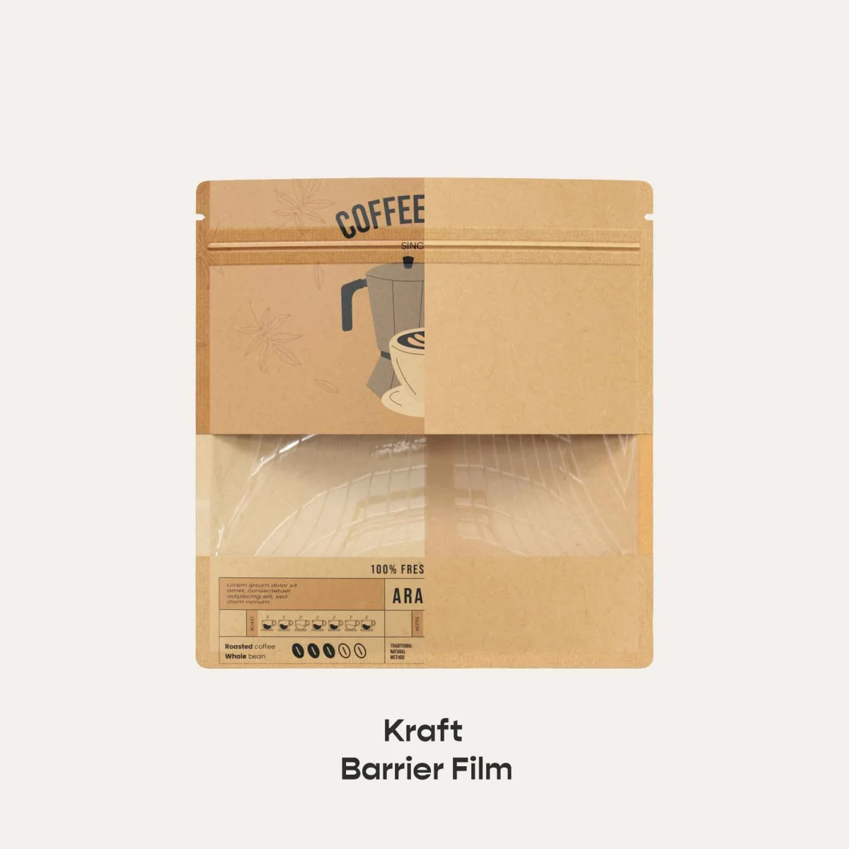 Customizable Kraft Flat Zipper Seal Bag with Center Bar Customizable Kraft Flat Zipper Seal Bag with Center Bar
