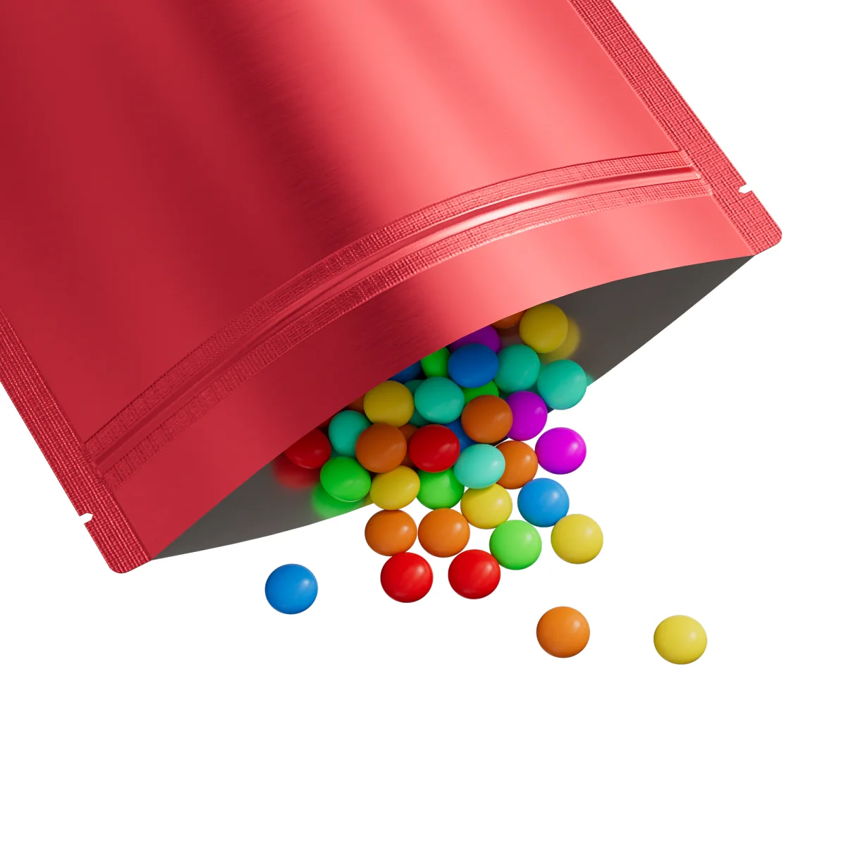 Matte Strawberry Red Mylar Stand-Up Bag, Rounded Corners Matte Strawberry Red Mylar Stand-Up Bag, Rounded Corners