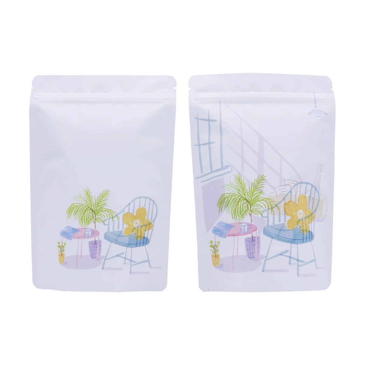 Matte White Landscape Print Mylar Stand-Up Bag