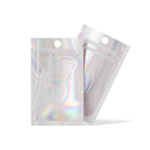 Custom Holographic Mylar Flat Zipper Bag with Clear Front