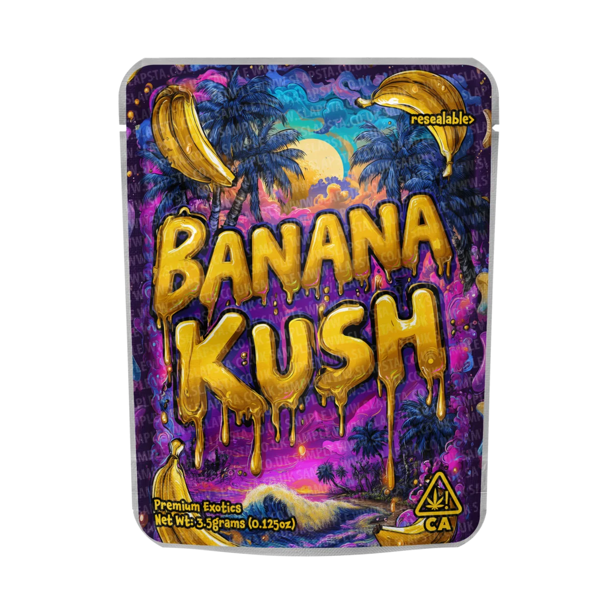 Banana Kush Mylar Pouches Pre-Labeled Banana Kush Mylar Pouches Pre-Labeled
