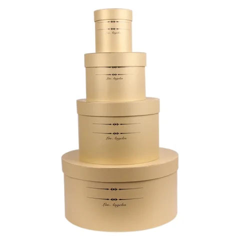 Round Flower Gift Box with Gold Twisted Rope