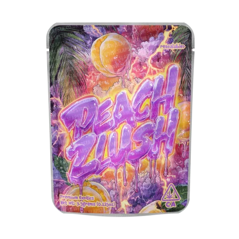 Peach Zlush Mylar Pouches Pre-Labeled