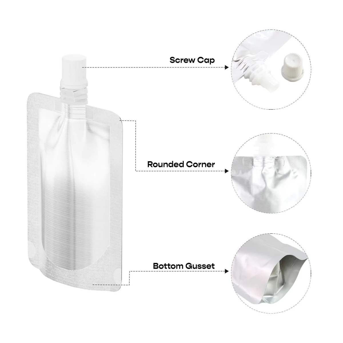 Customizable Matte Aluminum Bottle Pouch with Top Screw Cap Customizable Matte Aluminum Bottle Pouch with Top Screw Cap