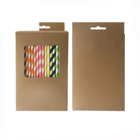 Kraft Paper Drinking Straw Packaging Box with Hanging Tab