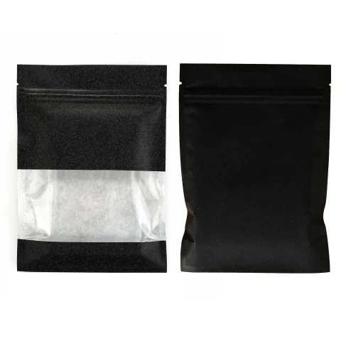 Black Kraft Flat Zipper Bag with Clear Window