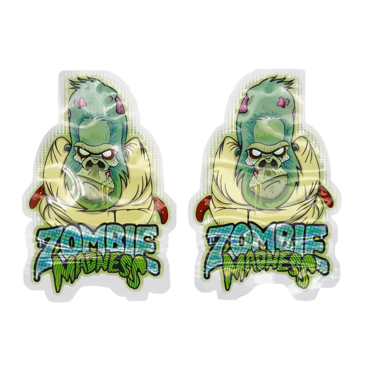 Gorilla Zombie Holographic Bottom-Seal Mylar Zipper Bag Gorilla Zombie Holographic Bottom-Seal Mylar Zipper Bag